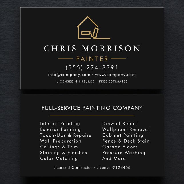 House Painter Black Gold Modern Business Card (Creator Uploaded)