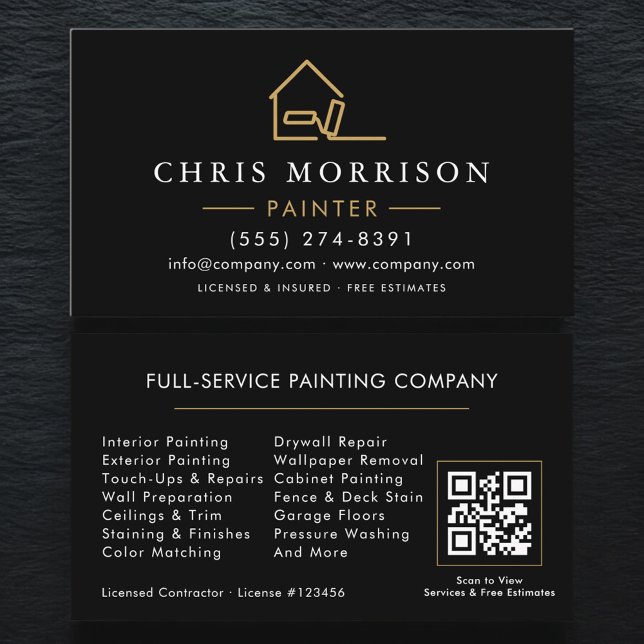 House Painter Black Gold QR Code Business Card (Creator Uploaded)