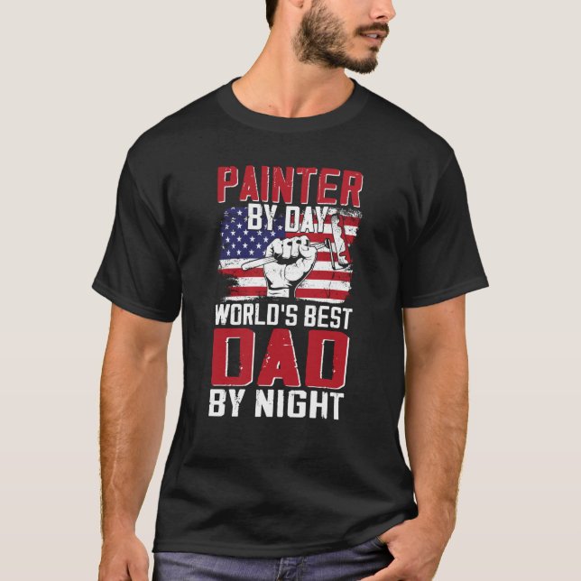 House Painter Decorator Dad American Flag Painter  T-Shirt (Front)