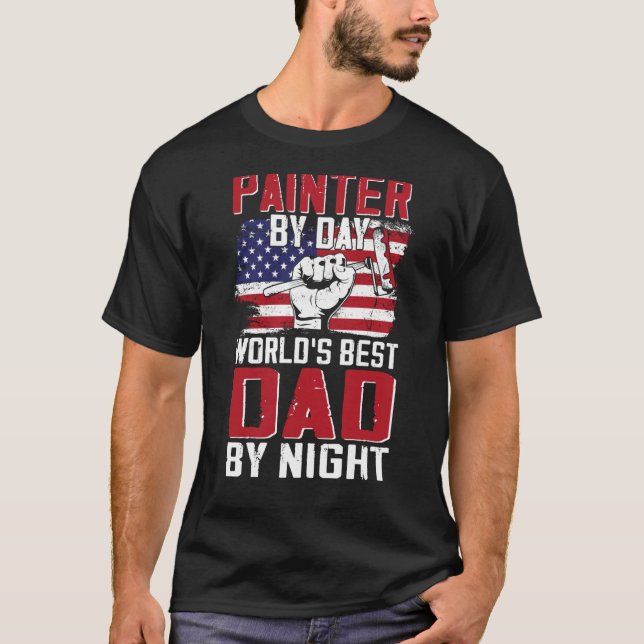 House Painter Decorator Dad American Flag Painter  T-Shirt (Front)