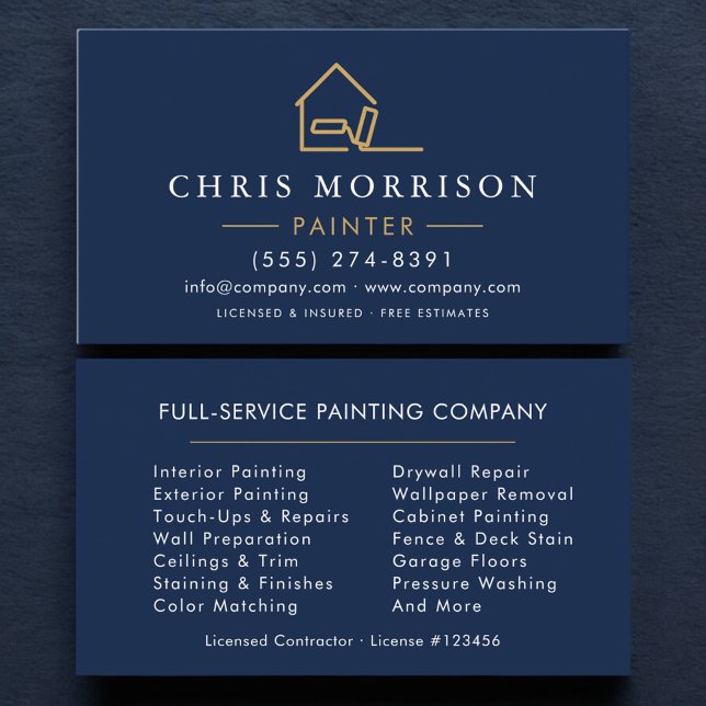 House Painter Navy Blue Gold Modern Business Card (Creator Uploaded)