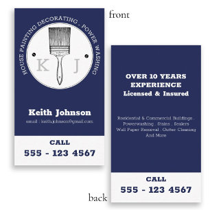 House Painter Power Washing Monogram Logo Blue Business Card