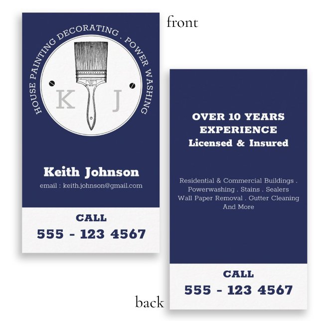House Painter Power Washing Monogram Logo Blue  Business Card (House Painter Power Washing Monogram Logo Blue Business Card)