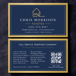 House Painter QR Code Gold Blue Metal Painting Business Card
