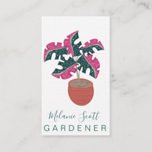 House Plant Gardener Monstera Tropical Pink Business Card