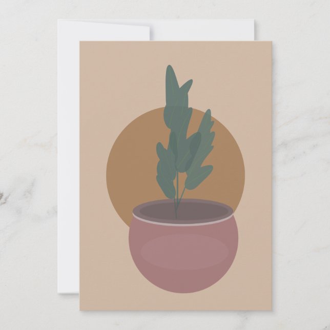 House Plant Hand Drawn Earthy Tone Greeting Card (Front)