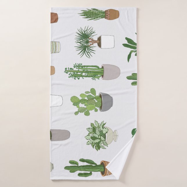House plants, vintage doodle pattern bath towel (Bath Towel)