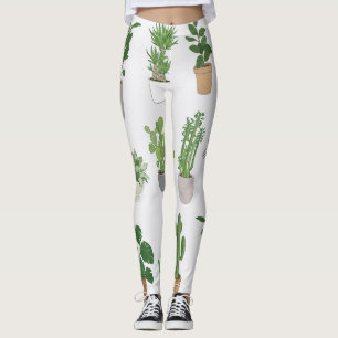 House plants, vintage doodle pattern leggings