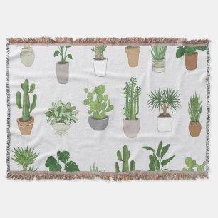 House plants, vintage doodle pattern throw blanket