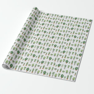 House plants, vintage doodle pattern wrapping paper
