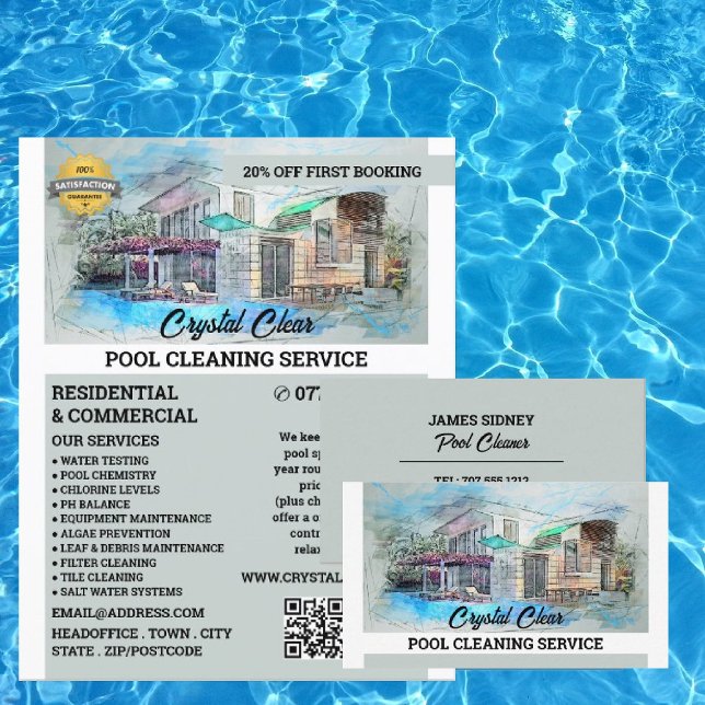 House Pool Sketch, Swimming Pool Cleaner Business Card (Creator Uploaded)