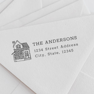 House Portrait Family Name Return Address Self-inking Stamp