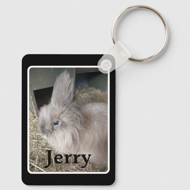 House Rabbit Memorial Photo Black Keepsake Metal Key Ring (Back)