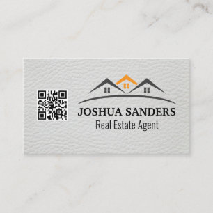 House Real Estate Roofs White Leather QR Code Business Card