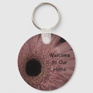 House Rental Guest Welcome Pink Flower Floral Key Ring