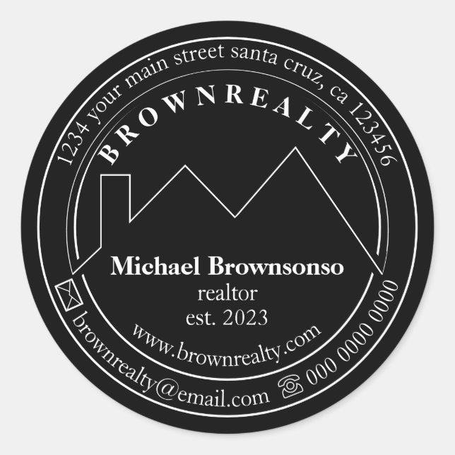 House Roof Outlined Logo Real Estate Agent simply Classic Round Sticker (Front)