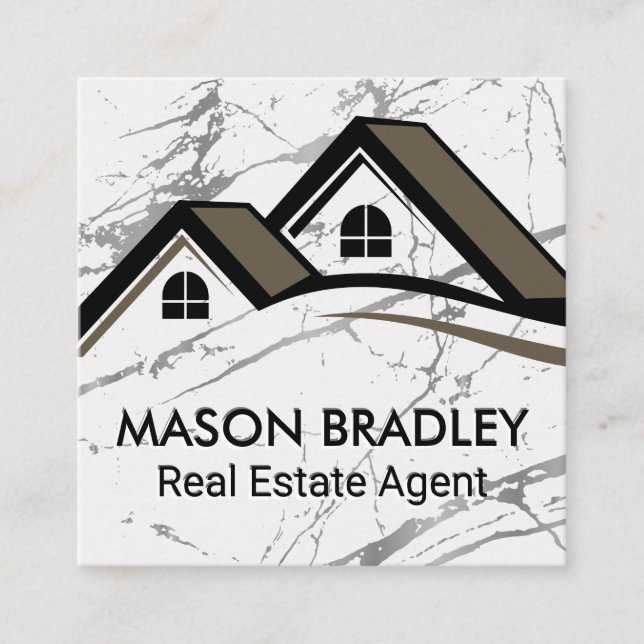 House Roof Top Real Estate | Marble Square Business Card (Front)