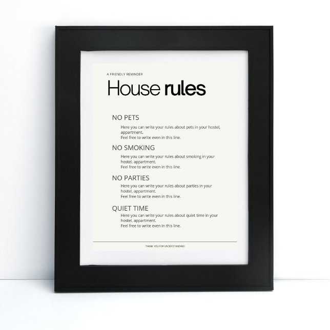 House rules  hostel bed & breakfast info poster (Creator Uploaded)
