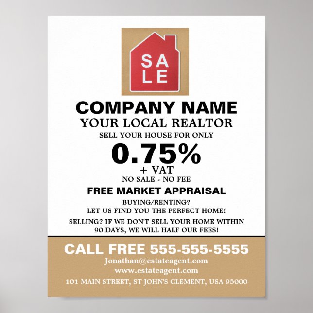 House Sale Logo, Realtor, Estate Agent Advertising Poster (Front)