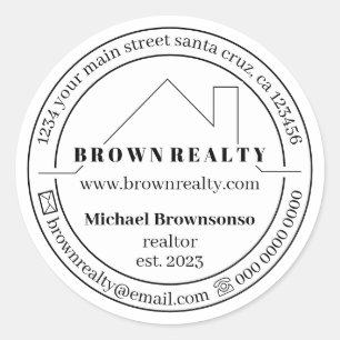 House Simple Logo Real Estate Agent Classic Round Sticker