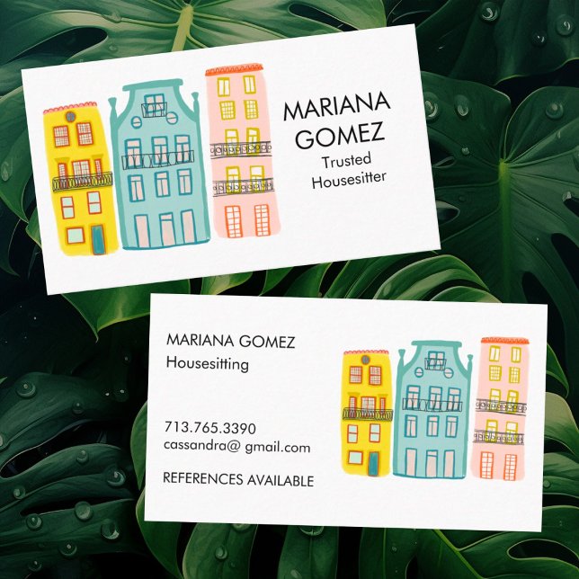 House Sitting Pet Sitting Housesitter Cute Unique  Business Card (Customize this house sitter business cards with your details. Cute unique illustration. )