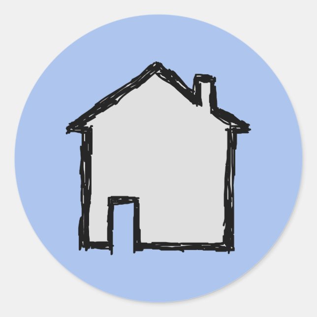 House Sketch. Black and Blue. Classic Round Sticker (Front)