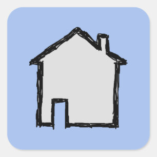 House Sketch. Black and Blue. Square Sticker