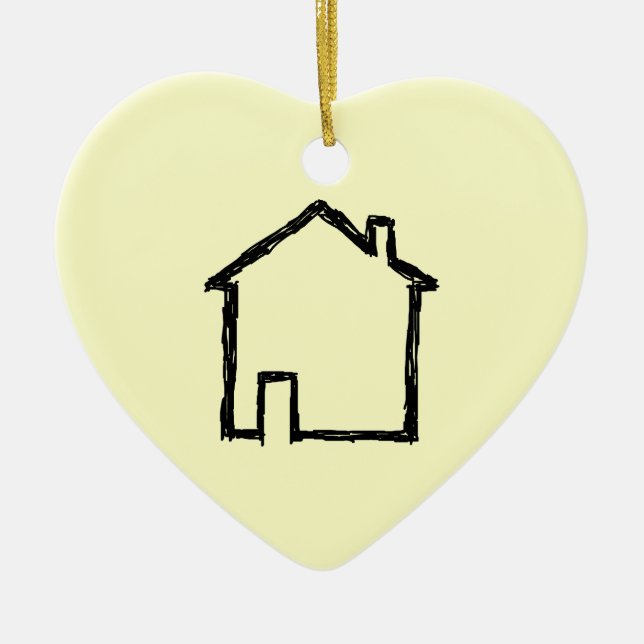 House Sketch. Black and Cream. Ceramic Tree Decoration (Front)