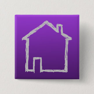 House Sketch. Grey and Purple. 15 Cm Square Badge