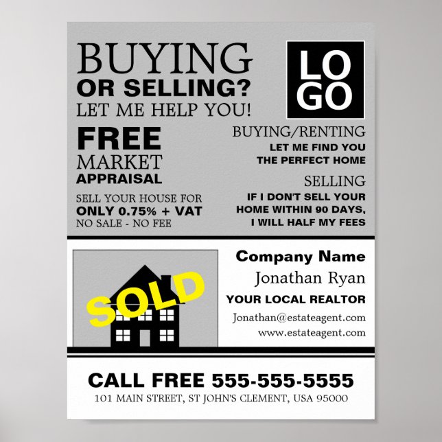 House Sold, Realtor, Estate Agent Advertising Poster (Front)