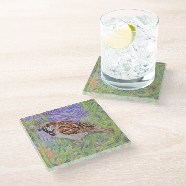 House Sparrow Glass Coaster (Angled)