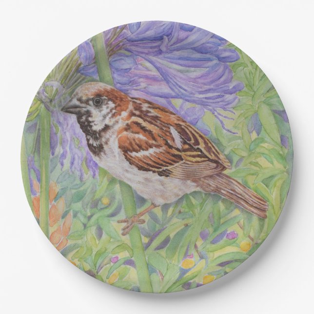 House Sparrow Paper Plate (Front)