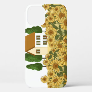 House Sunflowers Field Vintage Illustration iPhone 12 Case