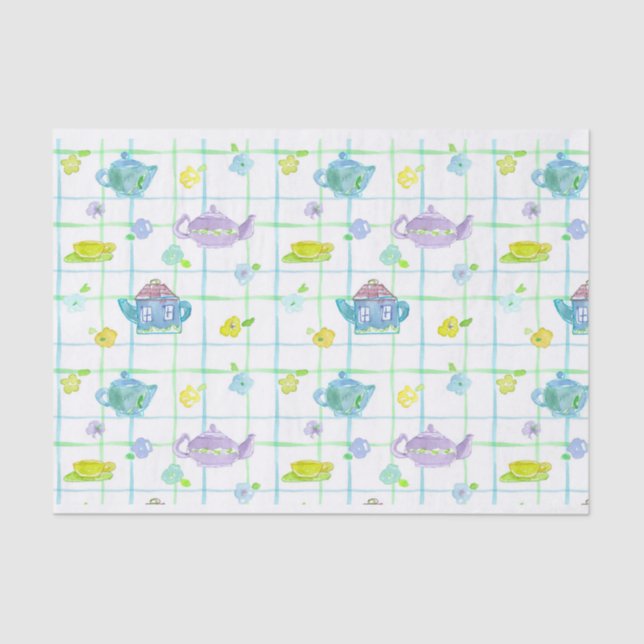 House Teapot Watercolor Illustration Tissue Paper (Front)