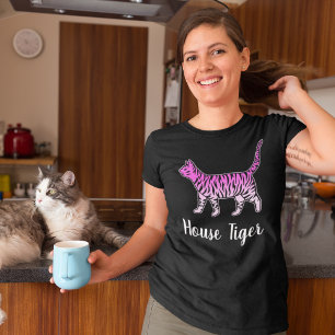 House Tiger Funny Pink Cat Lady T-Shirt