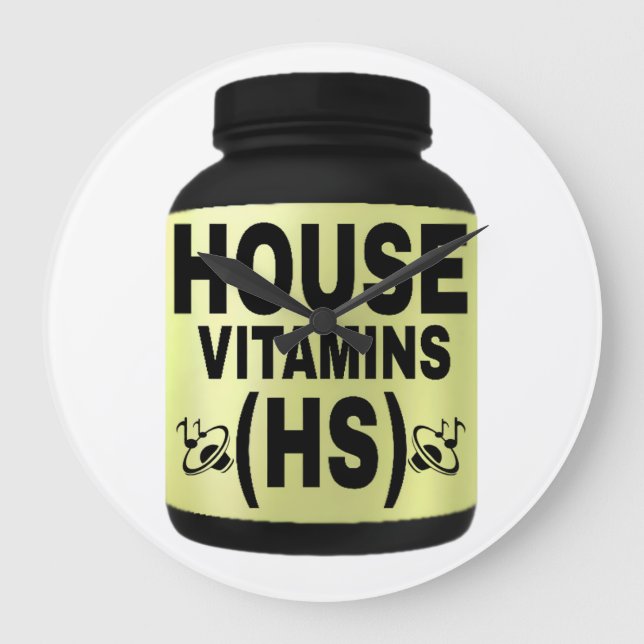 HOUSE VITAMINS (HS) BLACK FONTS, YELLOW BACKGROUND LARGE CLOCK (Front)