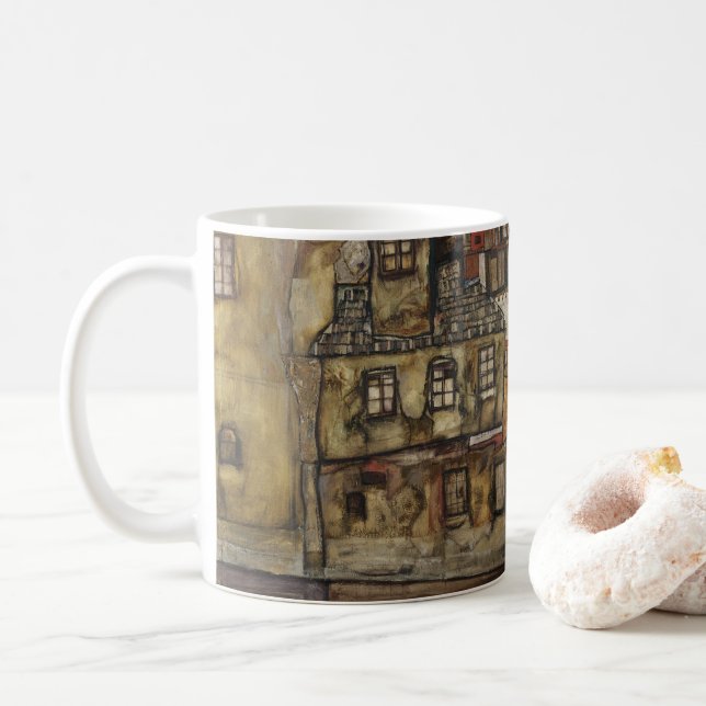House Wall on River by Egon Schiele Coffee Mug (With Donut)