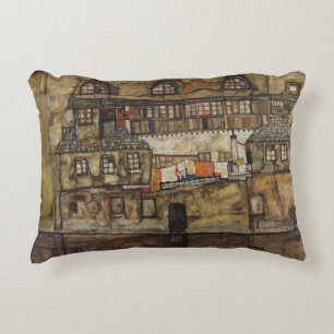 House Wall on River by Egon Schiele Decorative Cushion
