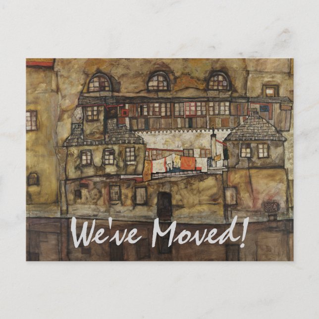 House Wall on River by Schiele, Change of Address Announcement Postcard (Front)