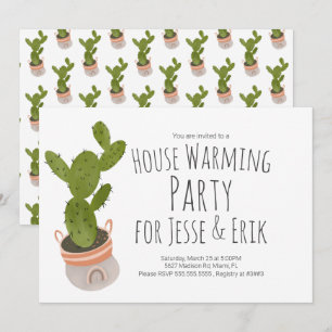 House Warming Party Cactus Plant Pot Hand Drawn  I Invitation