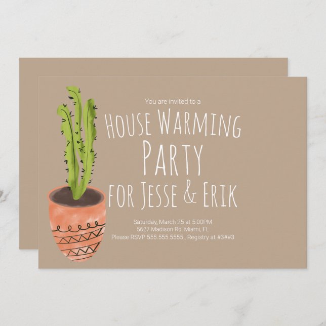 House Warming Party House Plant Hand Drawn  Invitation (Front/Back)