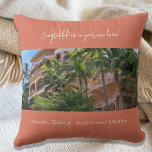 House warming photo names terracotta dusto brown cushion<br><div class="desc">A terracotta coloured,  dusty brown background. Add a photo of the new owners home and their names. 
A gift from friends or real estate agents for your clients gifts - congratulations on a new home.</div>