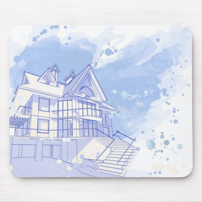 house: watercolor draw mouse pad (Front)