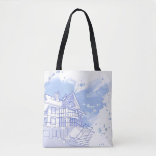 house: watercolor draw tote bag