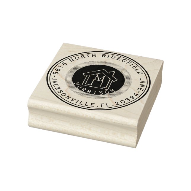 House with Monogram and Address Rubber Stamp (Stamp)