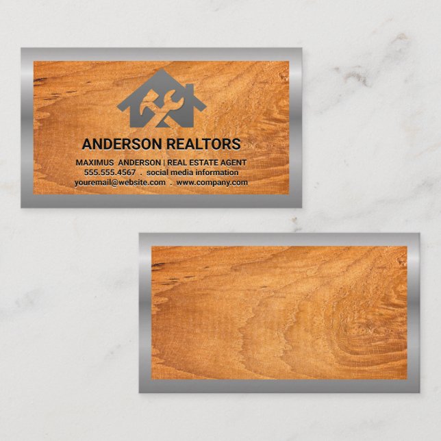 House Wrench Hammer Logo | Wood Metal Business Card (Front/Back)