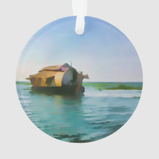 Houseboat in Kerala in saltwater lagoon Ornament