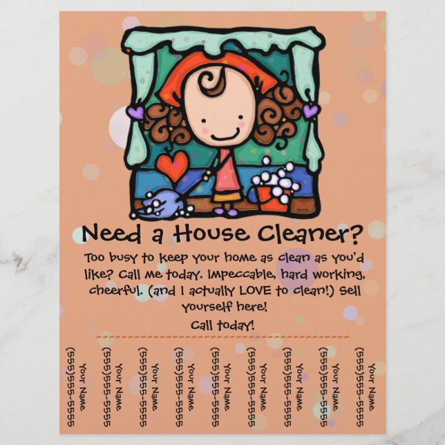 Housecleaning. House Cleaner. Custom promotional Flyer (Front)