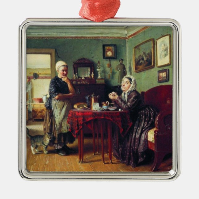 Household Conversation (by Konstantin Makovsky) Metal Tree Decoration (Front)