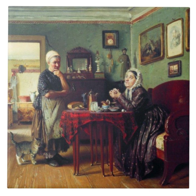Household Conversation (by Konstantin Makovsky) Tile (Front)